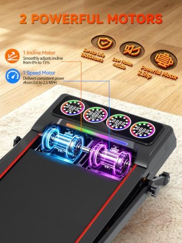 Walking Pad Treadmill with 15% 12-Level Auto Incline& Handle Bar, Ecogou 2.5HP Quiet Under Desk Treadmill,450 lbs Capacity UI Screen & Remote Control, Compact Treadmills for Home Hiking - Image 4