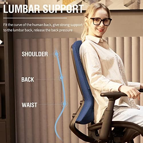 ELABEST Mesh Office Chair,Ergonomic Computer Desk Chair,Sturdy Task Chair- Adjustable Lumbar Support & Armrests,Tilt Function,Comfort Wide Seat,Swivel Home Office Chair (Blue) - Image 5