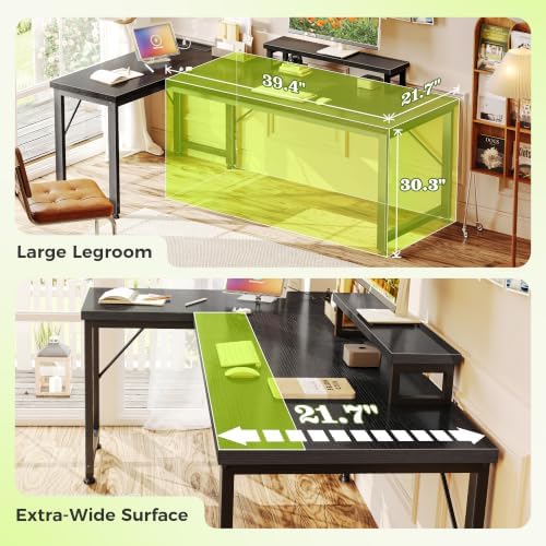PRAISUN 53" L Shaped Computer Desk, Power Outlets, Monitor Stand, Black - Image 4