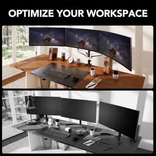 HUANUO Triple Monitor Stand - Full Motion Articulating Monitor Mount Fit Three 17 to 32 inch LCD Computer Screens with Clamp, Grommet Kit - Image 6