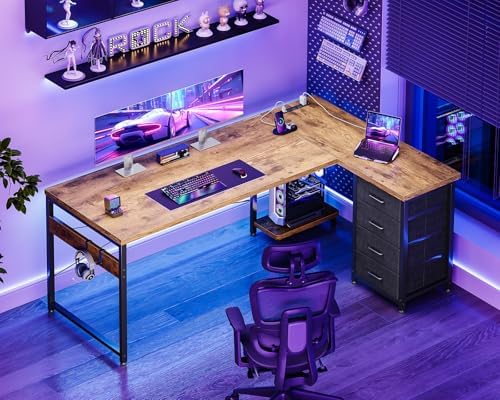 AODK 61" L Shaped Gaming Desk with 4 Drawers and Power Outlets, Vintage - Image 2