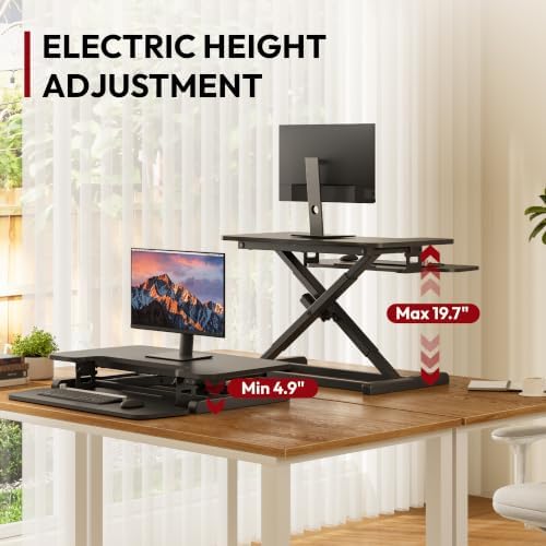 SANODESK 32" Electric Standing Desk Converter,Height Adjustable Riser for Office Home, Monitor and Laptop Workstation with Large Keyboard Tray, Black Color - Image 4