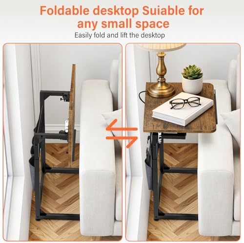 Small C Shaped End Table Set of 2, Slide Under Sofa Adjustable Height Side Table with Tilting Desktop, TV Tray Night stand with Storage Bag, Couch Table for Living Room Bedroom Narrow coffee table - Image 6