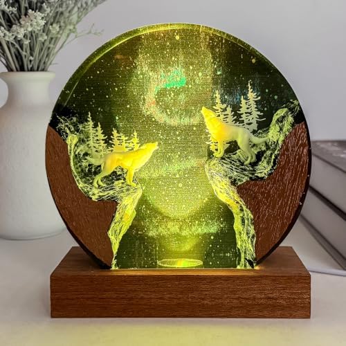 Wolf Resin Lamp, Handmade Snow Mountain Resin Night Light for Home Decor - Image 4