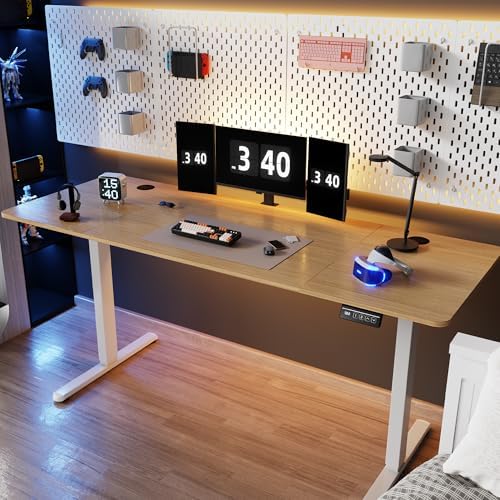 Shintenchi Standing Desk, 63x24 Inch Height Adjustable Electric Sit Stand up Desk, Ergonomic Rising Computer Table, Modern Lift Gaming Desk Workstation for Home Office, White by Shintenchi%7CFurnitureMadeforRealLife