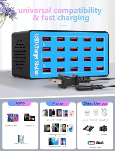 USB Charging Station,100W 20-Port Multi Smart Safety Fast Charger Station for Phone Tablet Watch Headphone PS, Compact Desktop Charger Home Office Travel - Image 4