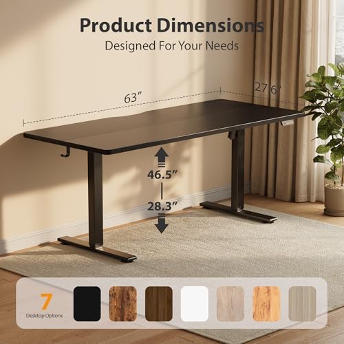 Cubiker Standing Desk, 63x28 Inches Sit Stand Home Office Desk, Electric Stand up Desk, Adjustable Desk with Splice Board, Black Frame/Black Top - Image 2