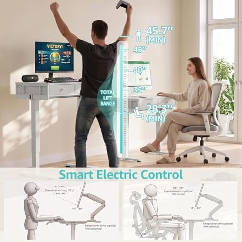White Electric Standing Desk with Drawers, 32 Inch Small Adjustable Desk with Storage, Stand Up Computer Study Writing Desks for Small Space Home Office Bedroom, Sit Stand Work Desks for Walking Pad - Image 5