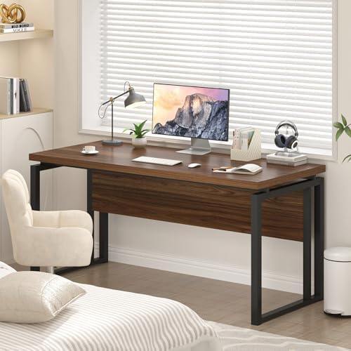 EXCEFUR Home Office Desk, Modern Computer Desk for Workstation, Wood Metal Executive PC Laptop Study Writing Table for Living Room, 53 Inch, Rustic Walnut - Image 4