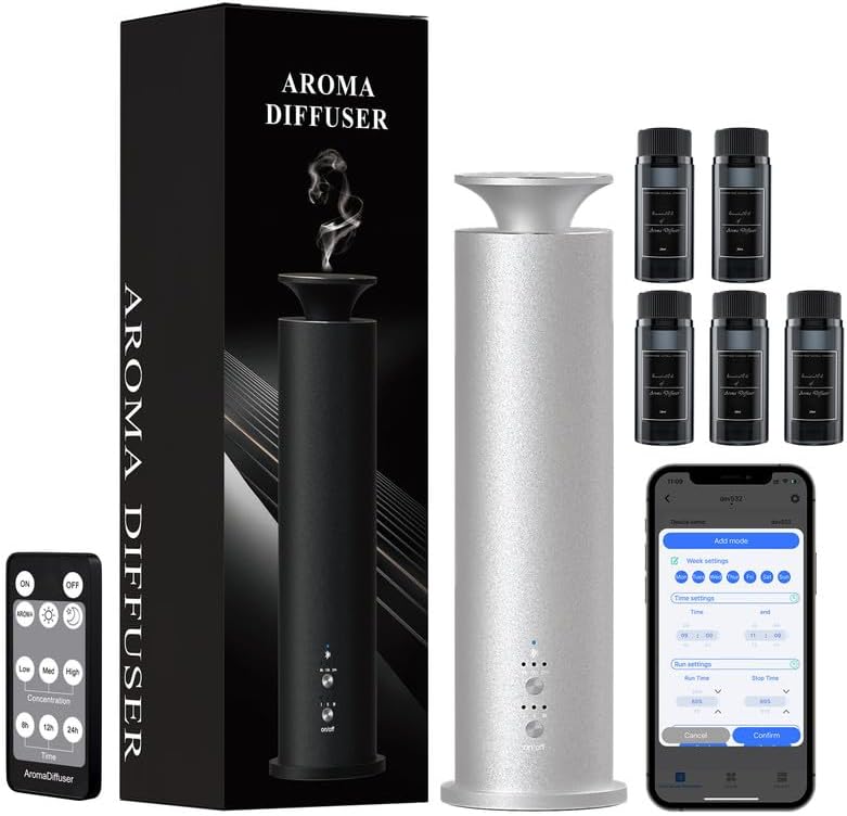 Waterless Diffuser Machine Scent Air Machine Covers 1800 Sq Ft for Home Diffusers Essential Oil Diffusers Studio Scent Diffuser Large Room Fragrance App Remote Control Capacity 3.5 Oz Secret Silver by LEGARDLILIU