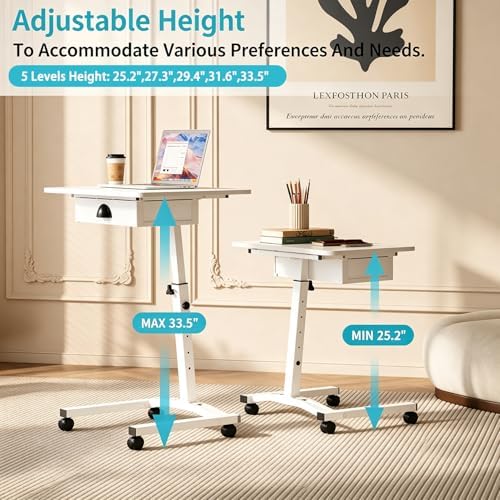 Rolling Standing Computer Desk With Drawer, Small Mobile Laptop Desk Cart - Image 6
