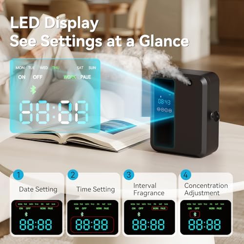 Waterless Essential Oil Diffuser 500ml, Bluetooth APP Control Cold Air Scent Machine, Wall Mounted Large Room Diffuser, 2000 sq ft Coverage, Black - Image 4