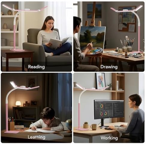 LED Desk Lamp for Home Office with Base, 28.2" Adjustable Gooseneck Swing Arm Bright Desk Light, Dimmable Architect Table Lamp for Desktop Computer Light, Reading, Study, Workbench（Pink） - Image 7