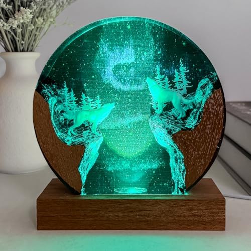 Wolf Resin Lamp, Handmade Snow Mountain Resin Night Light for Home Decor - Image 5