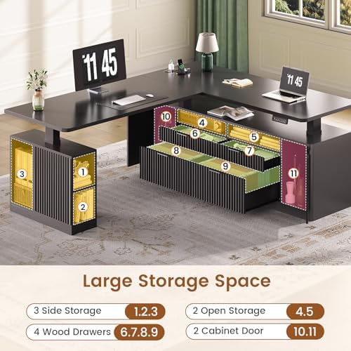SEDETA Fluted L Shaped Executive Electric Standing Desk with 4 Drawers - Image 4