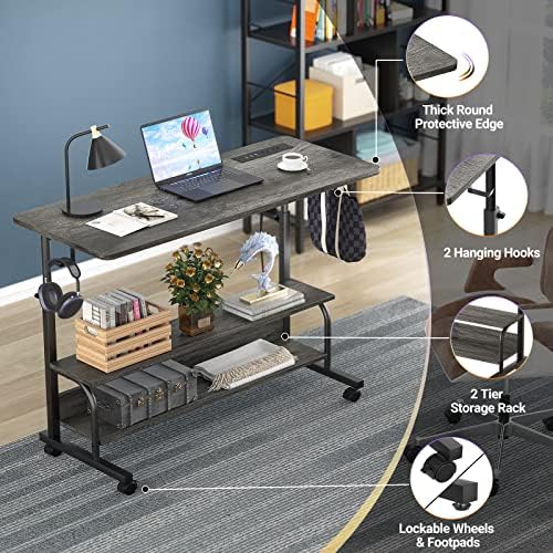 Armocity 39" Rolling Standing Desk with Charging Station for Couch Bed - Image 5