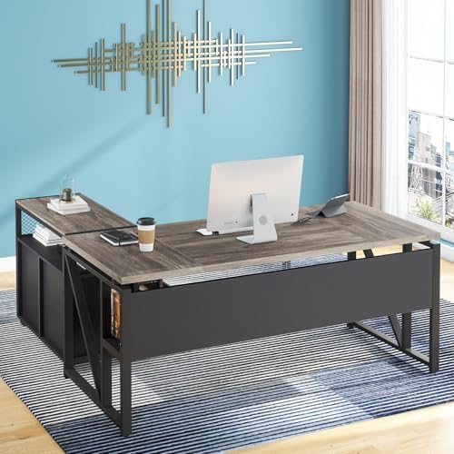 Tribesigns Office Desk with Drawers Sets, 55 inches L Shaped Computer Desk with Mobile File Cabinet,Big Executive Desk for Home Office Furniture Sets (Dark Oak, 55-inch) - Image 5