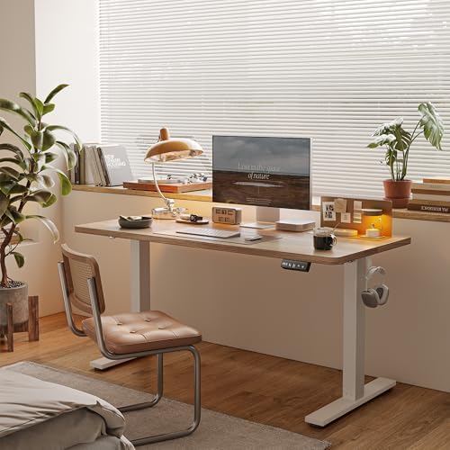 TIQLAB Height Adjustable Electric Standing Desk, 40 x 24 inch, Sit Stand Up Desk, Splice Board, Computer Home Office Desk, Maple Top - Image 2