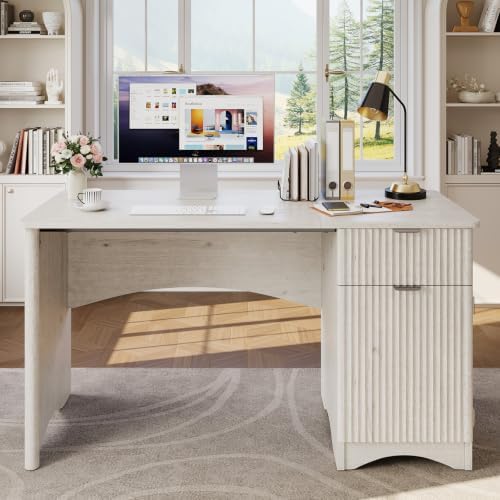 Bestier Computer Desk with Drawers, 47" Wood Office Storage Desk, White Oak - Image 6