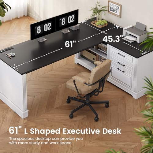 SEDETA Farmhouse 61" Executive L Shaped Desk with Drawers for Home Office - Image 6