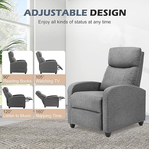 Sweetcrispy Massage Recliner Chair for Adults, Adjustable Home Theater Seating with Lumbar Support for Living Room, Modern Fabric Reclining for Small Space, Grey - Image 4