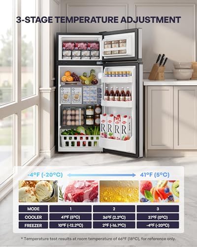 Icyglee 4.5 Cu.Ft Mini Fridge with Freezer, 2 Doors Small Fridge with Adjustable Thermostat & Removable Glass Shelves, Small Refrigerator for Kitchen Office Dorm, Quiet Operation, Silver - Image 3