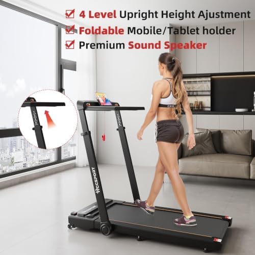 Hccsport Treadmill with Incline, 3 in 1 Under Desk Treadmill Walking Pad with Removable Desk Workstation 3.5HP Foldable Compact Walking Treadmills for Home Small Office with Wristband Remote Control - Image 2
