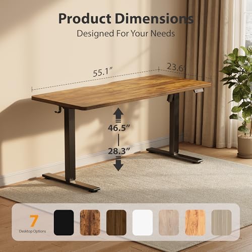 Cubiker Standing Desk, 55x24 Inches Sit Stand Home Office Desk, Electric Stand up Desk, Adjustable Desk with Splice Board, Black Frame/Rustic Brown Top - Image 2