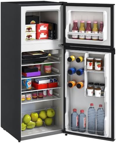 HOMCOM 4 Cu.Ft Mini Fridge with Freezer Double Reversible Door Black by HOMCOM