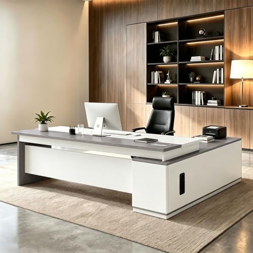 L Shaped Executive Desk with Drawers, Large Wood Workstation, Modern Executive Office Furniture for Home Office and Business Workspace, Multiple Sizes & Colors by Unknown