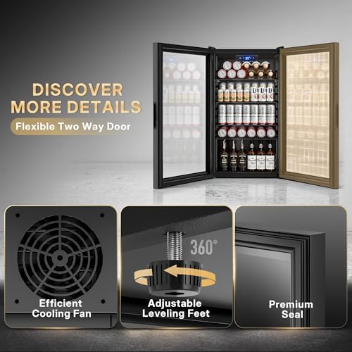 130 Can Beverage Refrigerator, 3.2 Cu.ft Mini Fridge, Glass Door, Black - Image 5