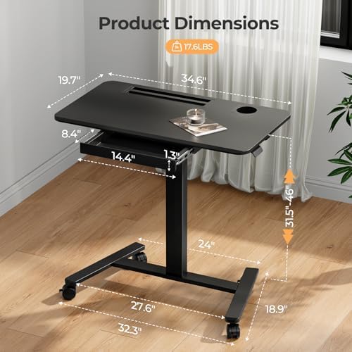 Mobile Standing Desk with Drawer, 35"×20" Small Desk, Black - Image 2