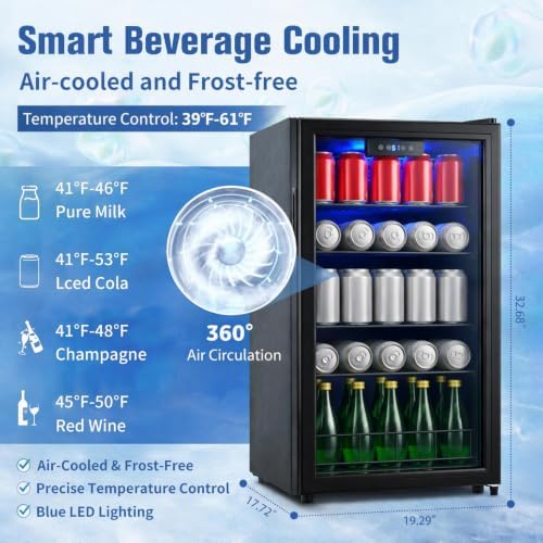 3.2 Cu.ft Beverage Refrigerator, 130 Can Wine Soda Beer Fridge with Glass Door and Digital Temperature Control, Undercounter Drink Cooler for Office Home Bedroom Dorm Bar - Image 3