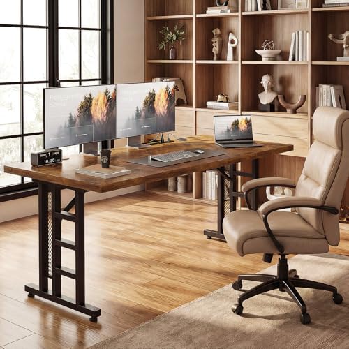OffiGo 78 Inch Executive Computer Desk with Outlets, Rustic Brown - Image 2