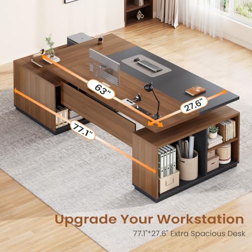 SEDETA 77.1" Executive Large Electric Standing Desk, Brown - Image 6