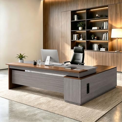 L Shaped Executive Desk with Drawers, Large Wood Workstation, Modern Executive Office Furniture for Home Office and Business Workspace, Multiple Sizes & Colors by Unknown