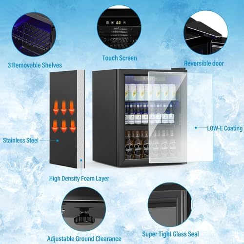 Erivess 76 Can Mini Fridge, 1.7 Cu.ft Beverage Refrigerator with Glass Door - Image 2