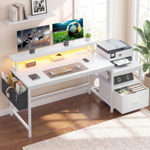 EnHomee 56.5" Office Desk with Drawers & Printer Space for Home Work,White by EnHomee