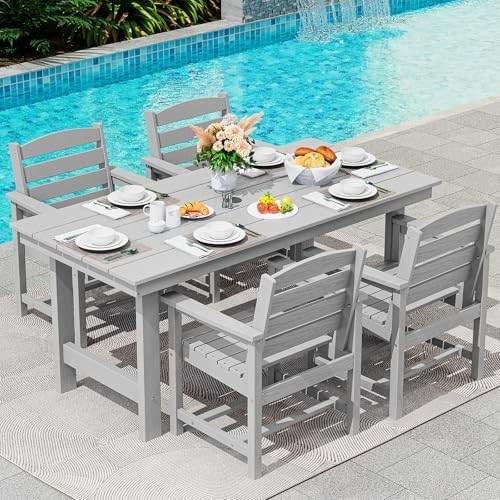 SERWALL 5 Pcs HDPE Patio Dining Set, Light Gray by SERWALL