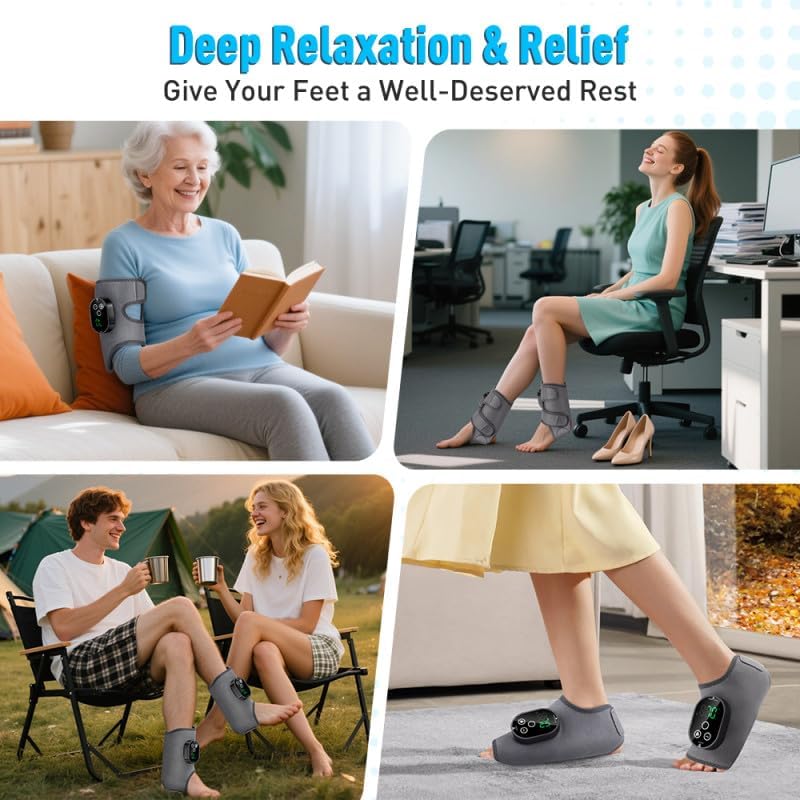2 Pack Cordless Ankle Heating Pad with Massage, Rechargeable Heated Ankle Wrap with 6 Heat Levels & 3 Vibration Modes, Foot Massager for Ankle, Foot & Elbow, Portable Foot Warmer Brace Grey - Image 7