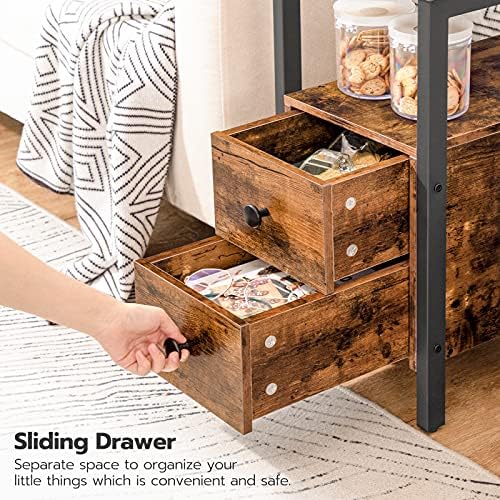 HOOBRO End Table with Charging Station, Narrow Side Table with 2 Drawer & USB Ports & Power Outlets, Nightstand for Small Spaces, for Living Room, Bedroom, Rustic Brown and Black BF541BZ01 - Image 5