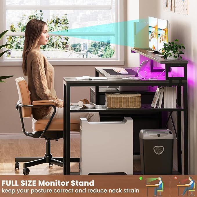 Aheaplus L Shaped Desk with File Drawer, Reversible L Shaped Gaming Desk - Image 6