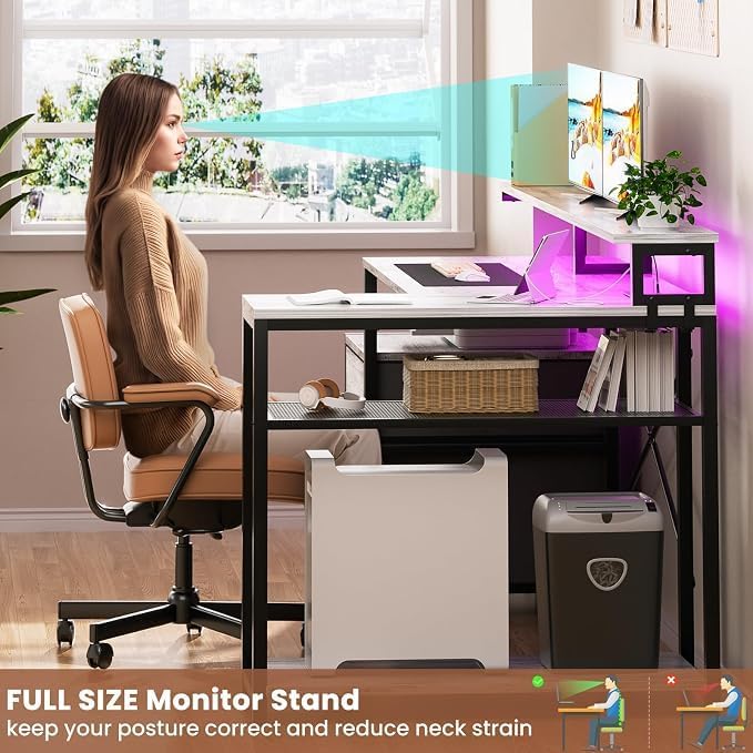 Aheaplus L Shaped Desk with File Drawer, Reversible L Shaped Gaming Desk - Image 6