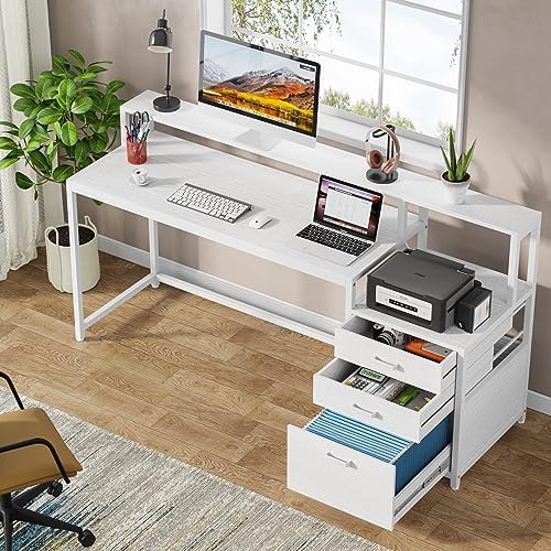Tribesigns 63 Inch Computer Desk with File Drawer Cabinet, Ergonomic Desk - Image 4