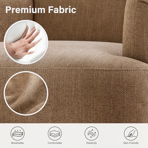 Modern Wingback Accent Chair, Upholstered Fabric Living Room Armchair with Wood Legs, Single Sofa Lounge Chair for Bedroom, Office & Reading Room (1, Brown) - Image 5