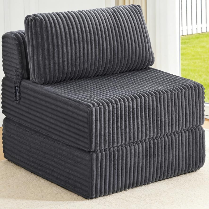 Folding Sofa Bed Convertible 4 in 1 Sleeper Chair Gray Single by MEGAYESHome