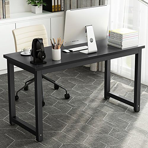 Tribesigns Computer Desk, 55 inch Large Office Desk Computer Table Study Writing Desk for Home Office, Black + Black Leg - Image 2