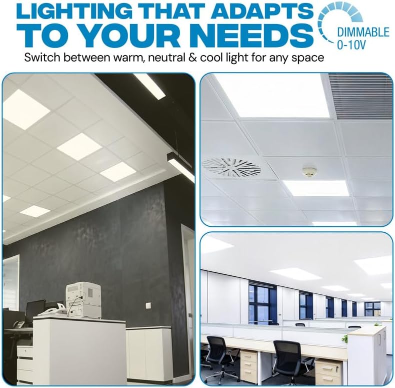 2x2 LED Flat Panel Light with Emergency Battery Backup, 40W 3000K/4000K/5000K, 0-10V Dimmable, 5200 Lumens, Backlit Drop Ceiling Panel, 100-277V, UL DLC Listed, Built-in Backup – 1 Pack - Image 7