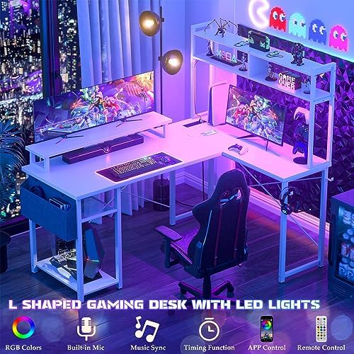Aheaplus Small L Shaped Desk Gaming Desk with LED Lights & Power Outlets - Image 3