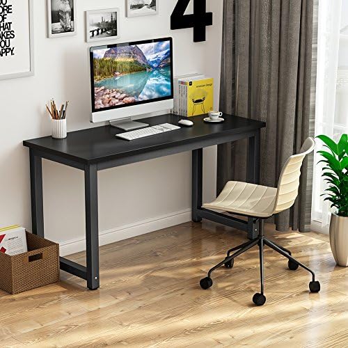 Tribesigns Computer Desk, 55 inch Large Office Desk Computer Table Study Writing Desk for Home Office, Black + Black Leg - Image 4